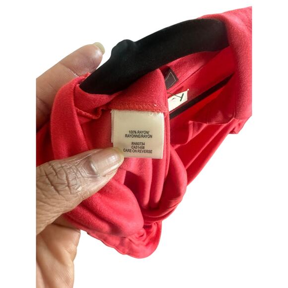 BCBG Max Azria Women's Red Collared Wrap Dress 3/4 Sleeve Stretchy Midi Size 12 - Picture 10 of 11